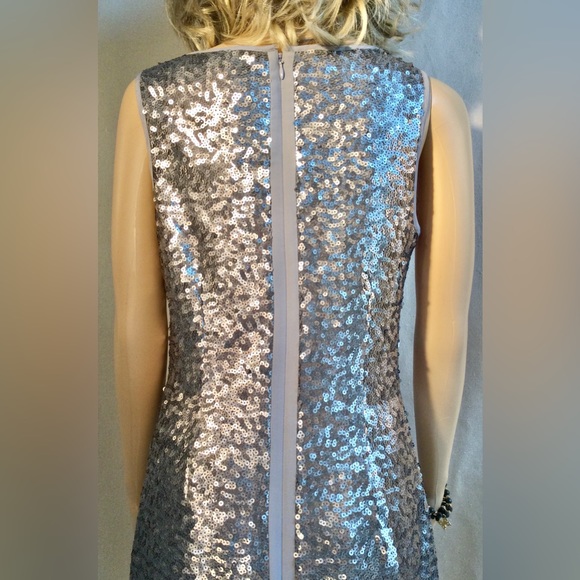 Vince Camuto grey/silver sequined shift midi dress. Size 6, NWT. Sophisticated - Picture 15 of 15